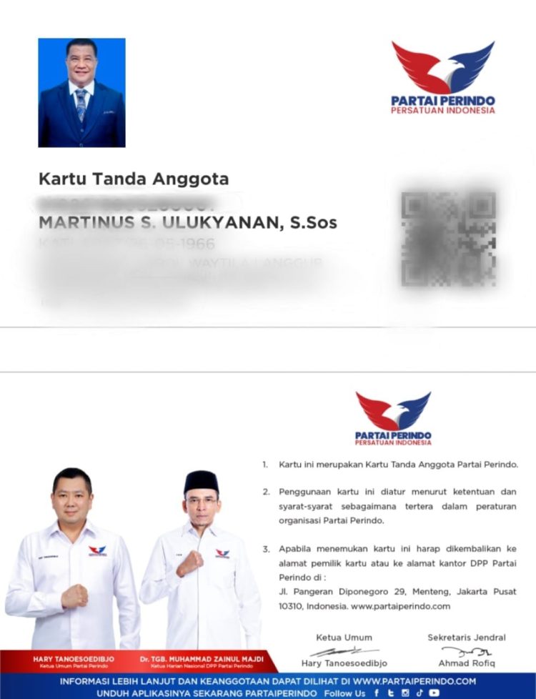 Terima KTA Dari DPP Perindo, MSU: Saya Siap Lahir Bathin