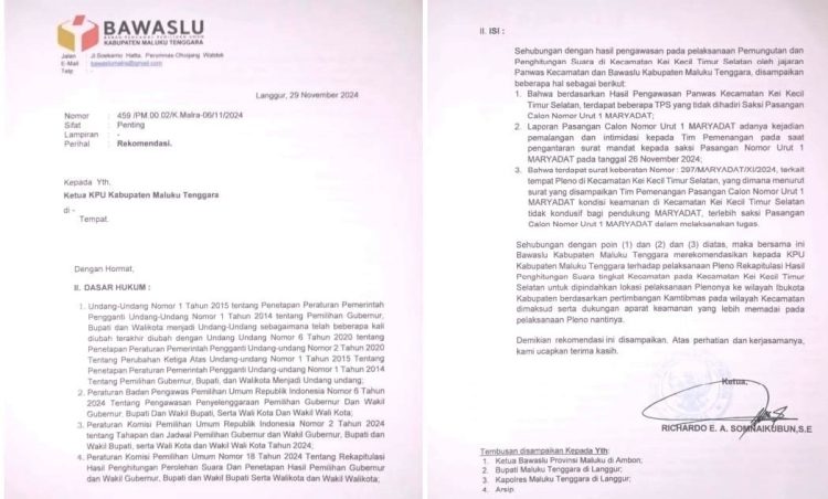 Bawaslu Malra Rekomendasikan Pleno Rekapitulasi Tingkat KKTS Dipindahkan Ke Ibukota Kabupaten