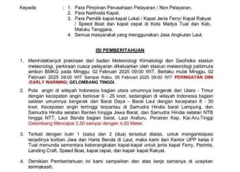 Peringatan Dini Cuaca BMKG: Kantor Pelabuhan Tual Keluarkan Larangan Berlayar