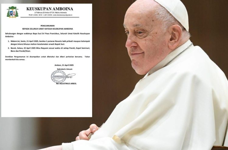 Paus Fransiskus Meninggal Dunia, Uskup Diosis Amboina Umumkan Misa Requiem di Setiap Paroki